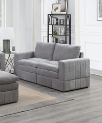 Contemporary 6pc Set Modular Sectional Set 4x One Arm Chair / Wedge 1x Armless Chair 1x Ottoman Granite Color Morgan Fabric Plush Living Room Furniture
