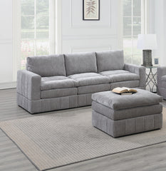 Contemporary 6pc Set Modular Sectional Set 4x One Arm Chair / Wedge 1x Armless Chair 1x Ottoman Granite Color Morgan Fabric Plush Living Room Furniture
