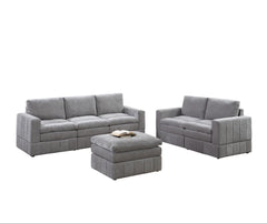 Contemporary 6pc Set Modular Sectional Set 4x One Arm Chair / Wedge 1x Armless Chair 1x Ottoman Granite Color Morgan Fabric Plush Living Room Furniture