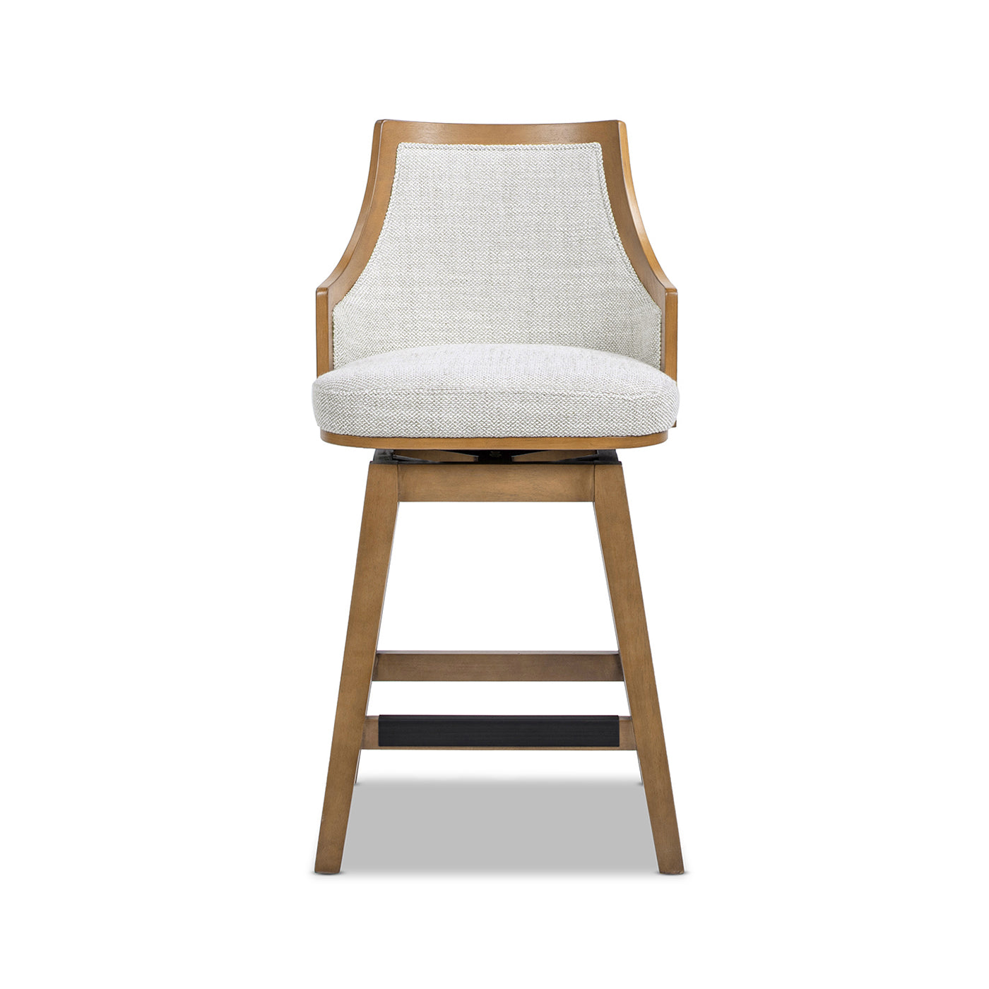 Bahama 26" Cane Rattan High-Back Swivel Counter Stool with Recessed Arms, Two-Tone Neutral Gray Polyester Wool Blend