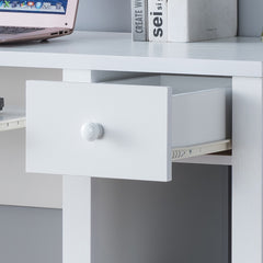 Student desk home office desk 39"W Compact desk Writing Desk Laptop Desk White One drawer Keyboard Drawer Wooden Knob