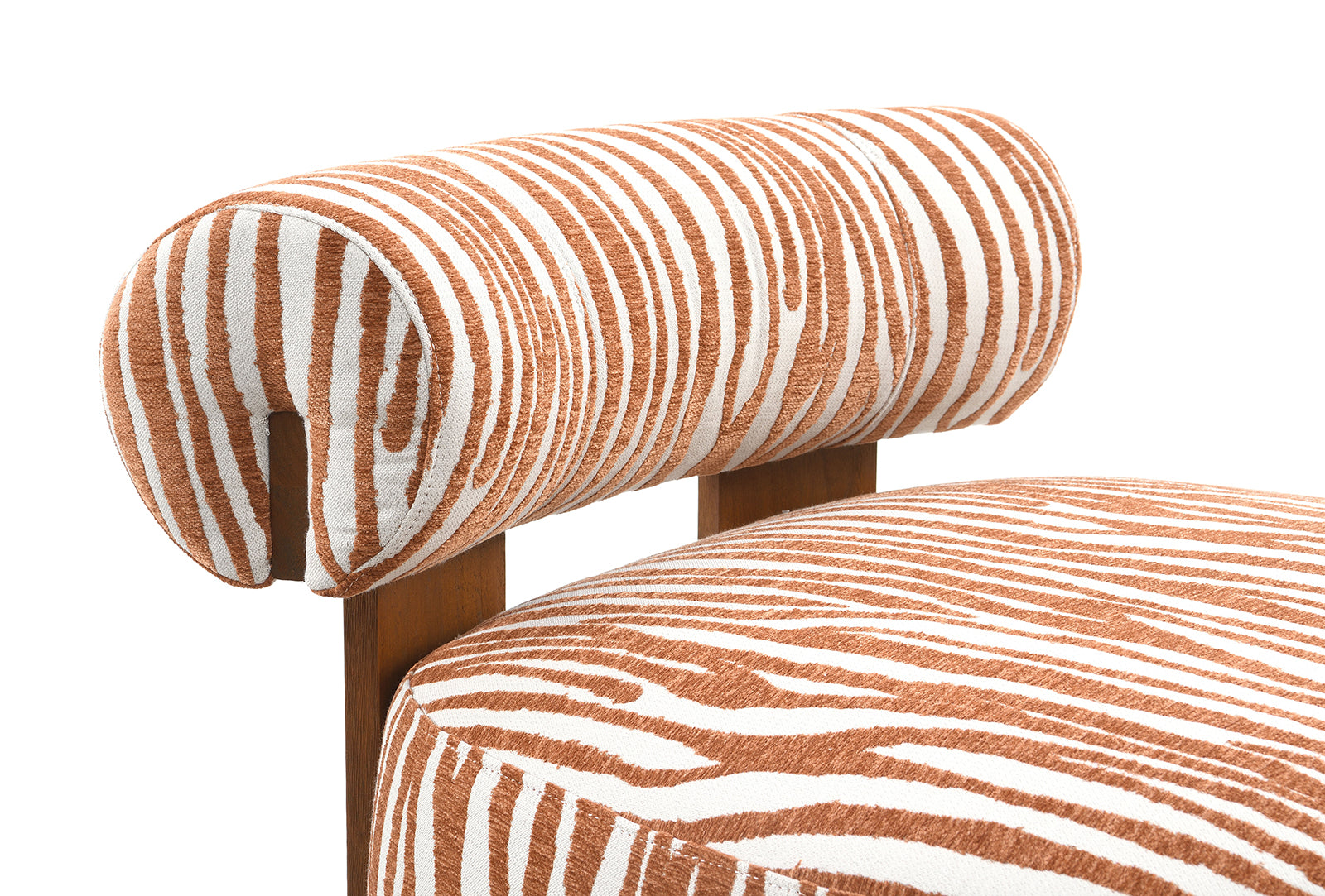 1pc Accent Chair zebra Strips Fabric Hight Density Foam Cylindrical Backrest Rustic Orange Finish Primary Living Room