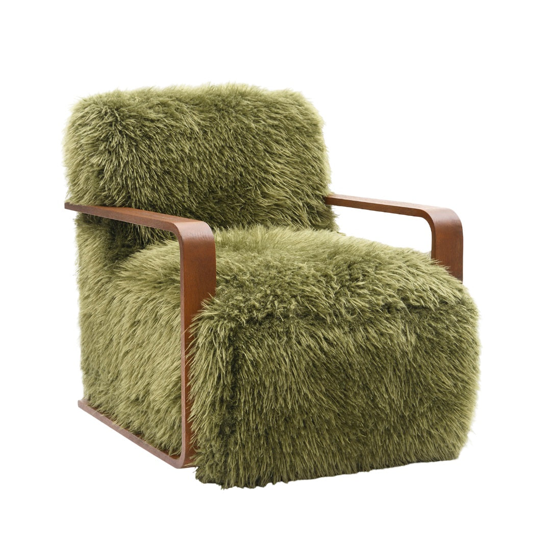 Contemporary Style 1pc Accent Chair Green Finish Retro Inspired Curves Wooden Arms Tight Seat And  Back Primary Living Room