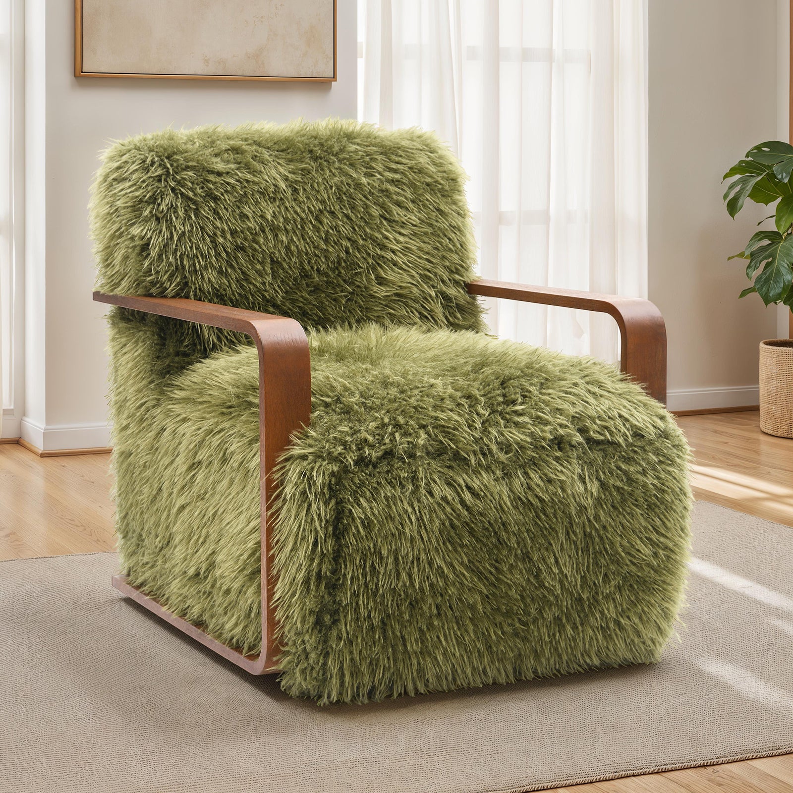 Contemporary Style 1pc Accent Chair Green Finish Retro Inspired Curves Wooden Arms Tight Seat And  Back Primary Living Room