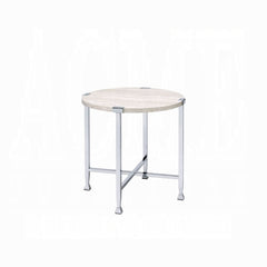 Contemporary End Table Round White Oak Finish Wooden Top Living Room Furniture 1pc Chrome Metal Frame Side Table