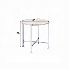 Contemporary End Table Round White Oak Finish Wooden Top Living Room Furniture 1pc Chrome Metal Frame Side Table
