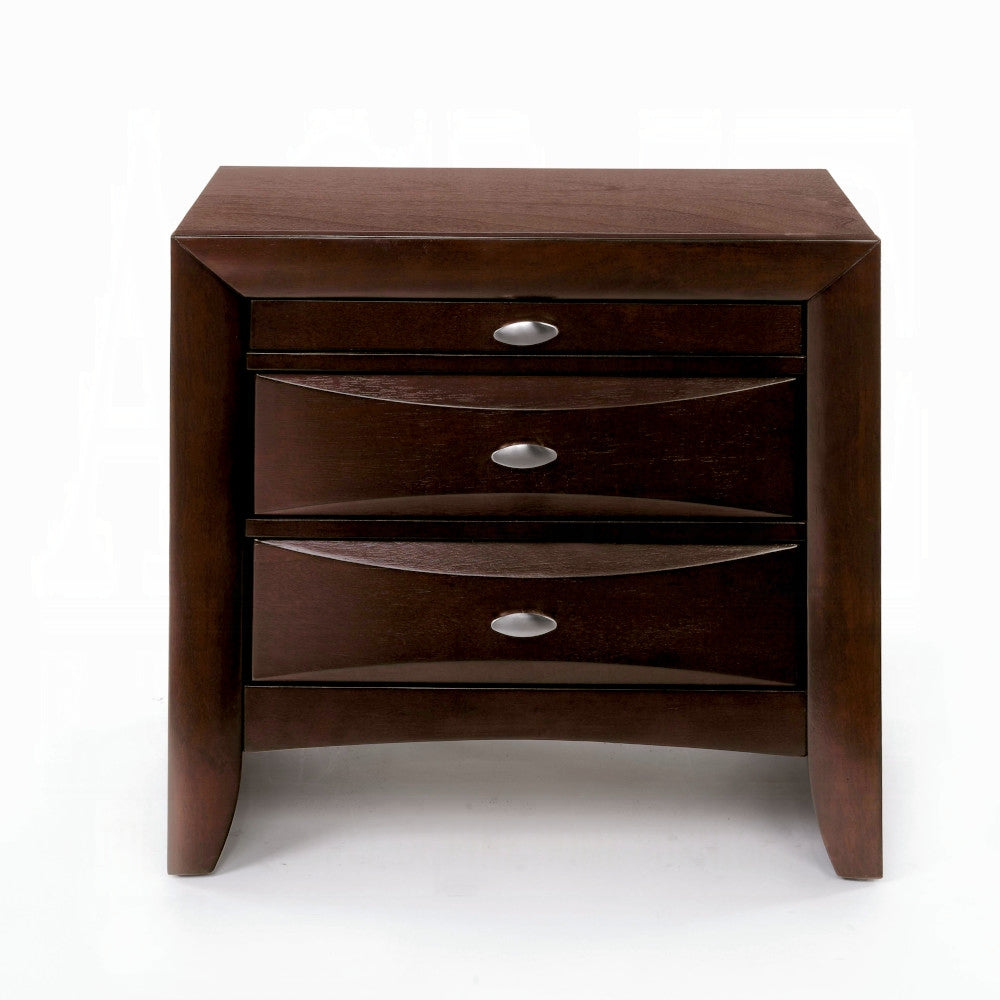 1pc Espresso Finish Nightstand Two Storage Drawers and Pull Out Tray Wooden Bedroom Furniture