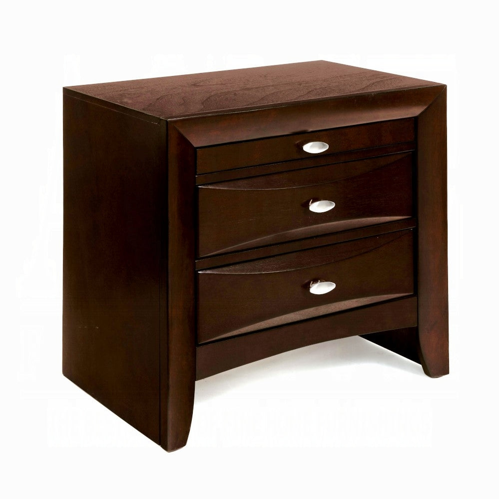 1pc Espresso Finish Nightstand Two Storage Drawers and Pull Out Tray Wooden Bedroom Furniture