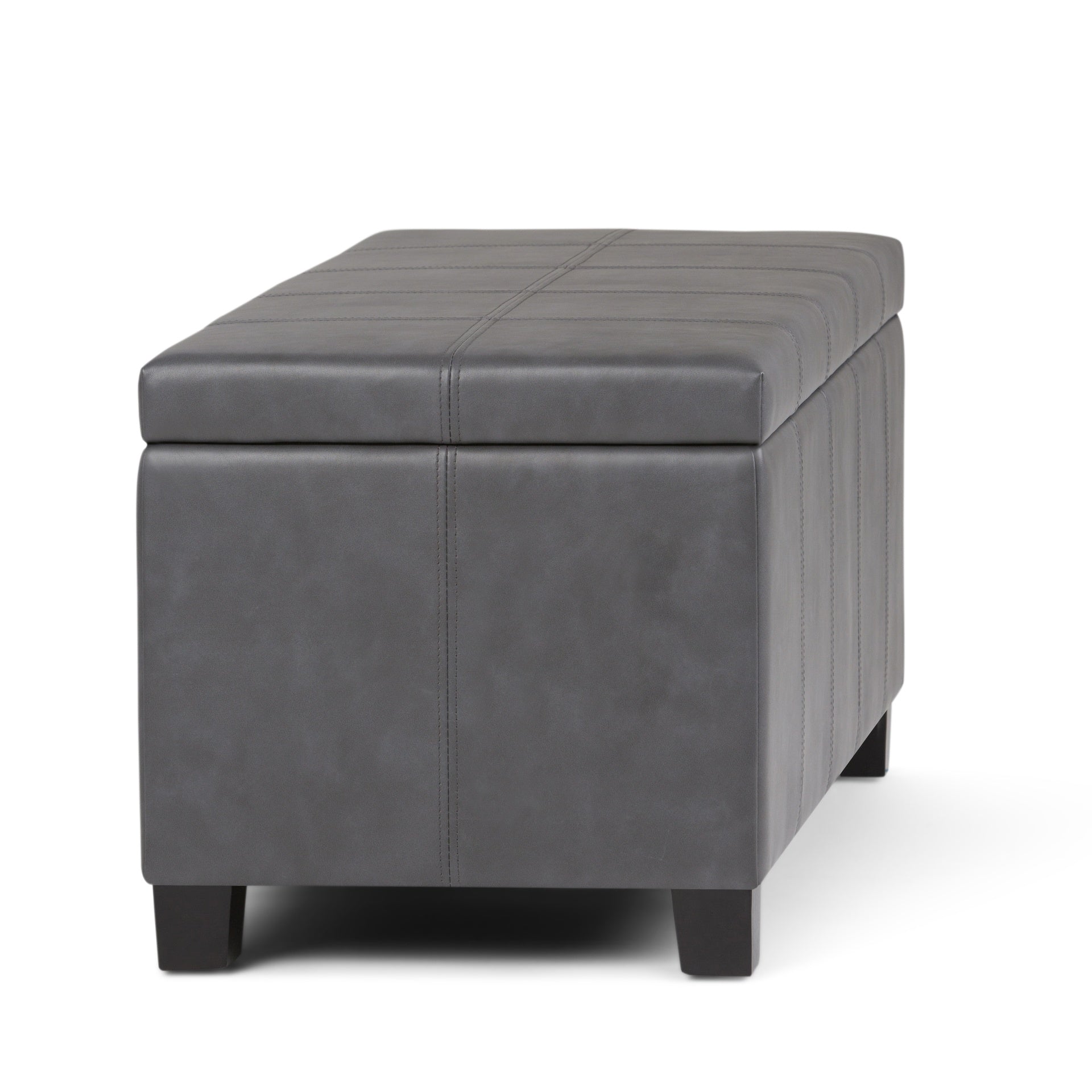 Dover 36 inch Wide Storage Ottoman Bench in Stone Grey Vegan Leather