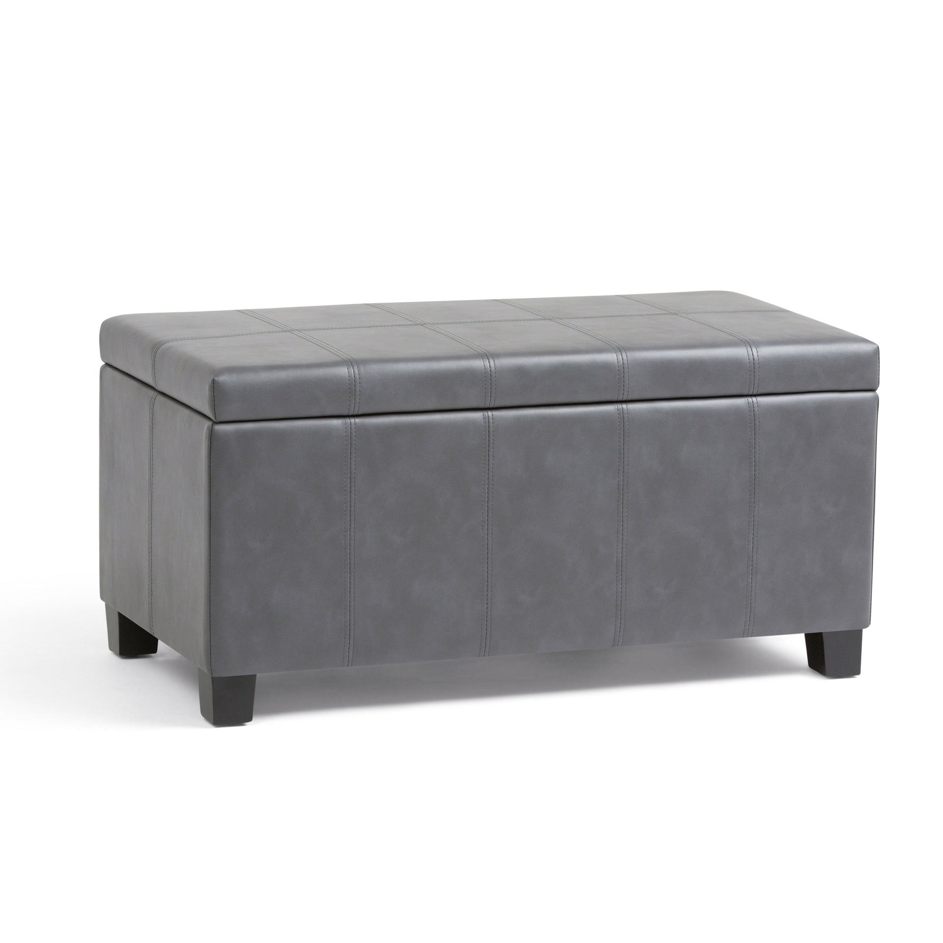 Dover 36 inch Wide Storage Ottoman Bench in Stone Grey Vegan Leather