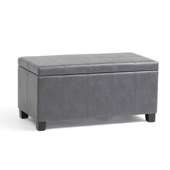 Dover 36 inch Wide Storage Ottoman Bench in Stone Grey Vegan Leather