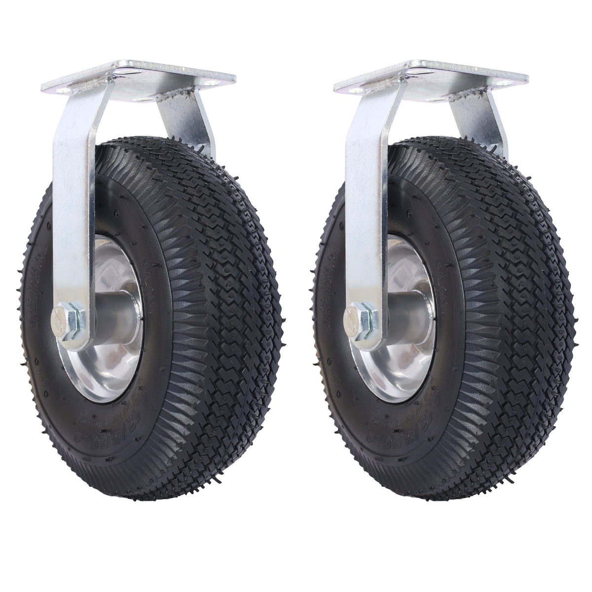 10IN CASTER pneumatic tire(2PCS RIGID), Caster Wheel, Rigid Plate, Steel Hub with Ball Bearings, 5/8-Inch Bore Centered Axle -black