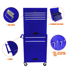 Tool Cabinet on Wheels, 6-Drawer Lockable Rolling Tool Chest w/ 4 Universal Wheels, 2 in 1 Detachable Tool Box Storage Organizer for Garage Workshop Repair Shop,BLUE