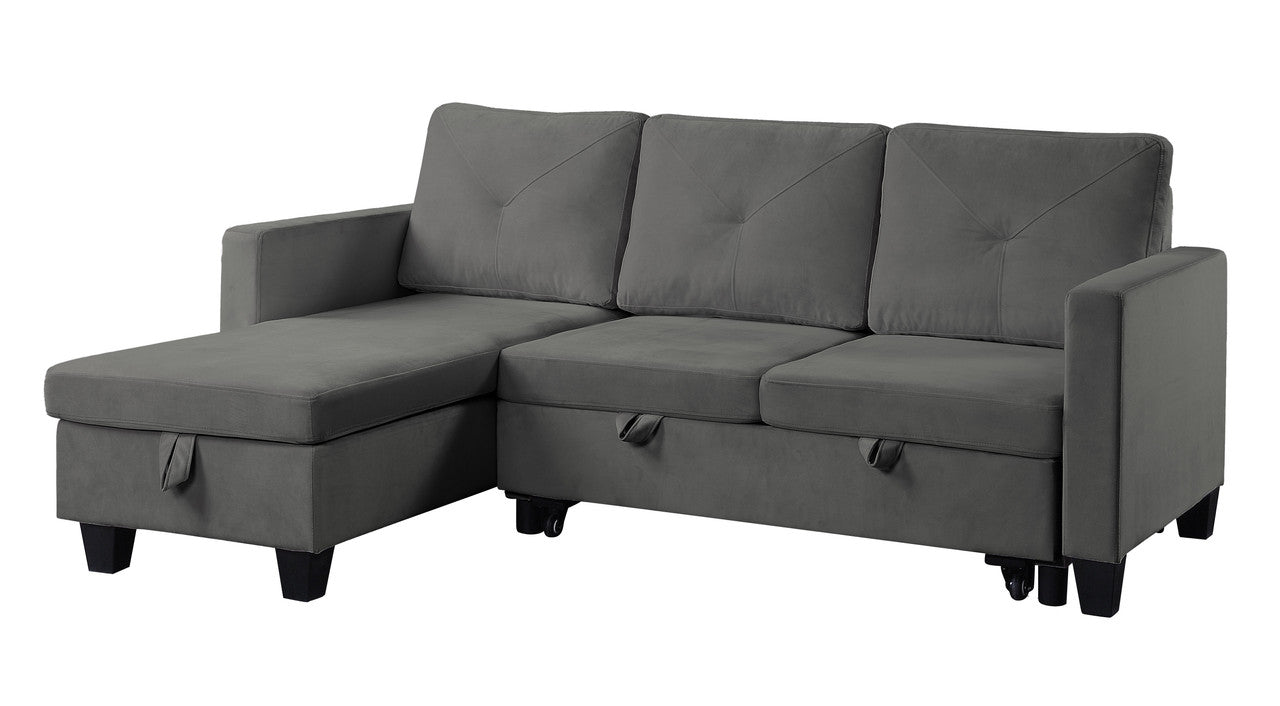 Novella 82.5"W Dark Gray Velvet Reversible Sleeper Sectional Sofa with Storage Chaise