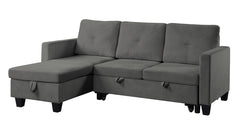 Novella 82.5"W Dark Gray Velvet Reversible Sleeper Sectional Sofa with Storage Chaise