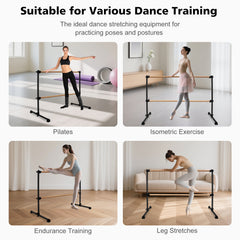 6FT Black Solid Wood Ballet Barre With Adjustable Range Of 6.7-46 Inches For Dance Practice