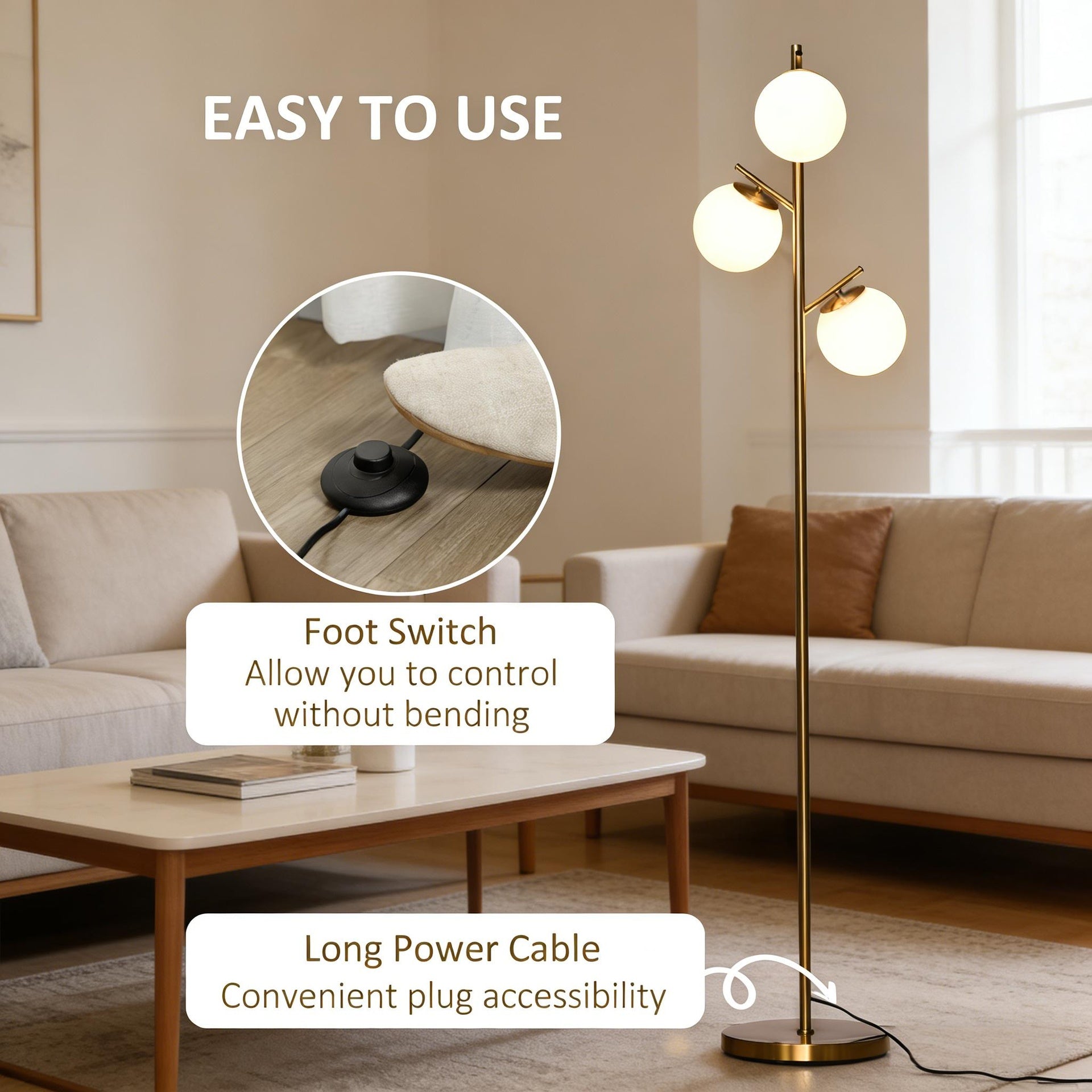 Tree Standing Lamp,3-Light Floor Lamp