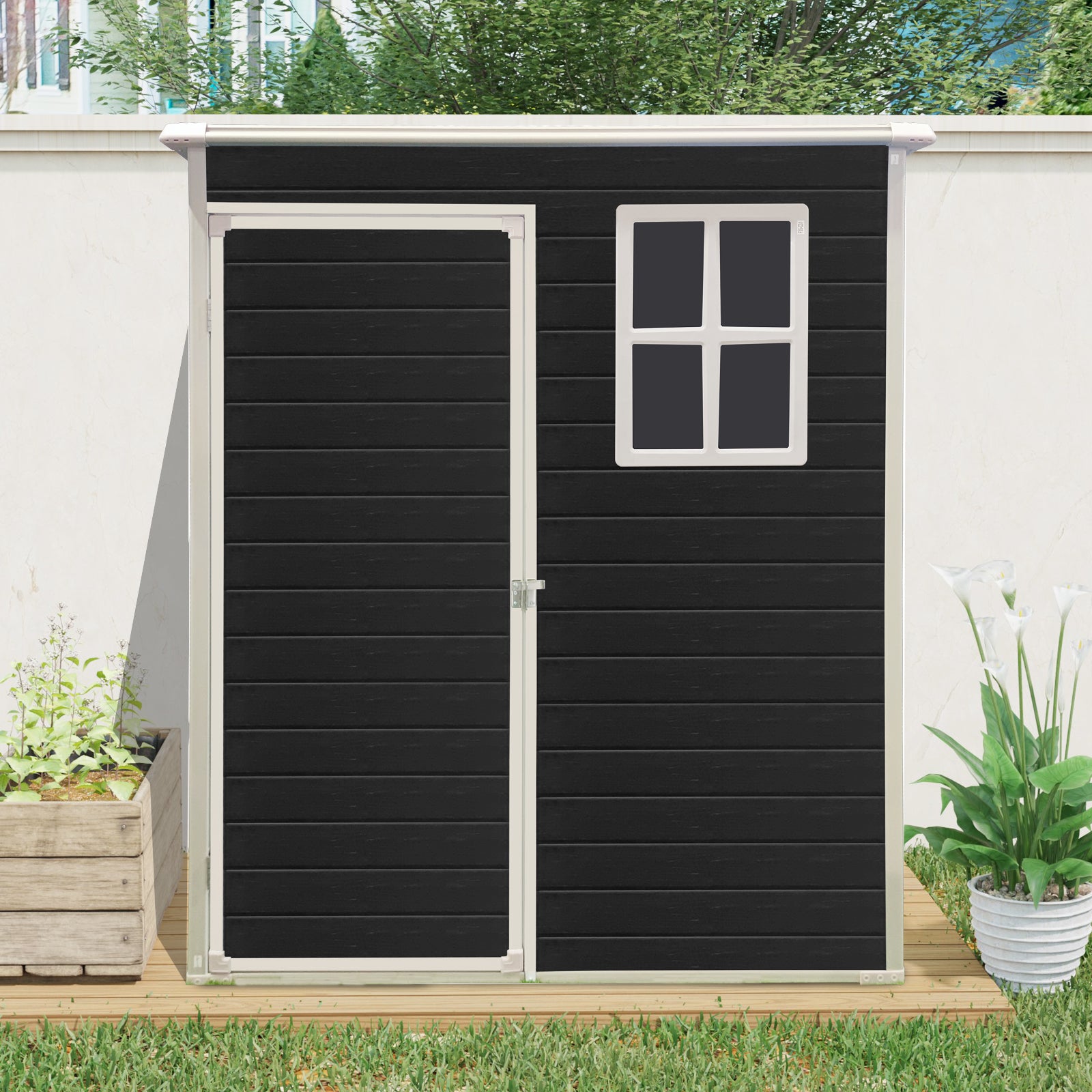 5 ft x 3 ft Outdoor Plastic Storage Shed with floor,Black (W540S00041)