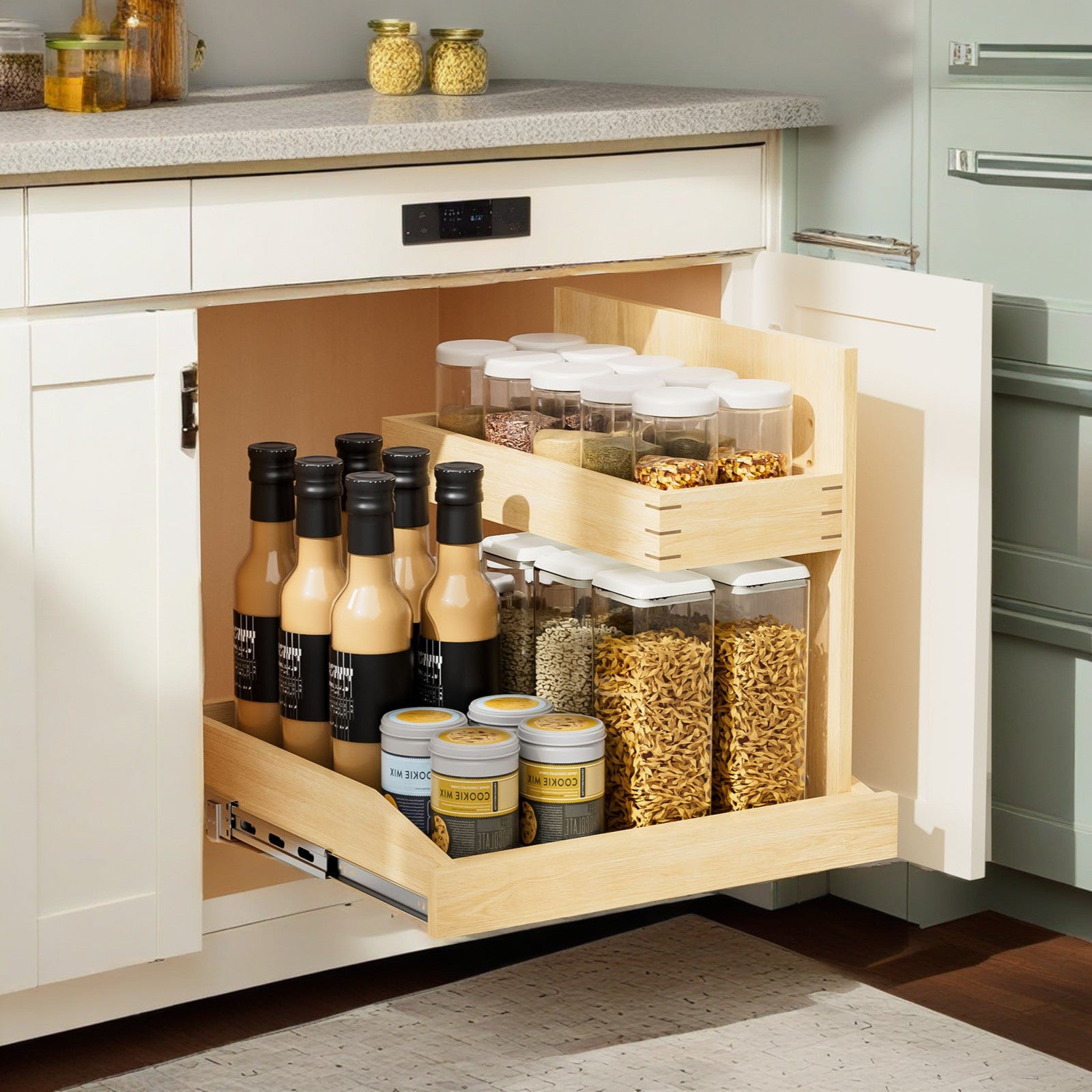 Under Sink Organizers and Storage 22½" W x 21" D, 2 Tier Pull Out Cabinet Organizer with Hard Close, Adjustable Pull Out Cabinet organizer with U Bracket for Bathroom Kitchen(Right)