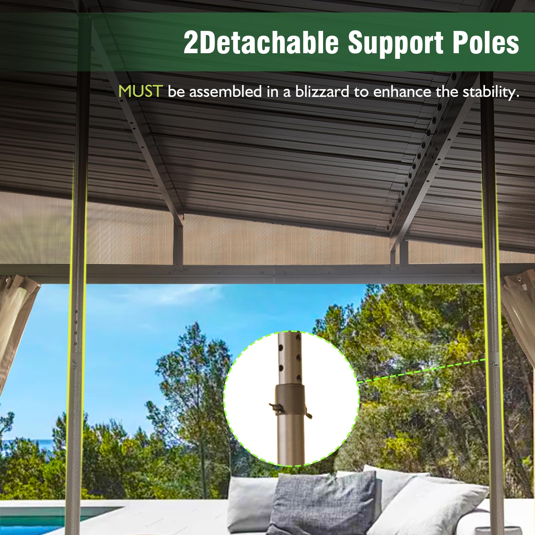 10x14FT Lean to Hardtop Gazebo with Gutters, Outdoor Wall Mounted Gazebo with Metal Roof