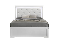 Blaze Upholstered Modern Style Queen Bed Made with LED Headboard & Wood in White (CA Inventory)