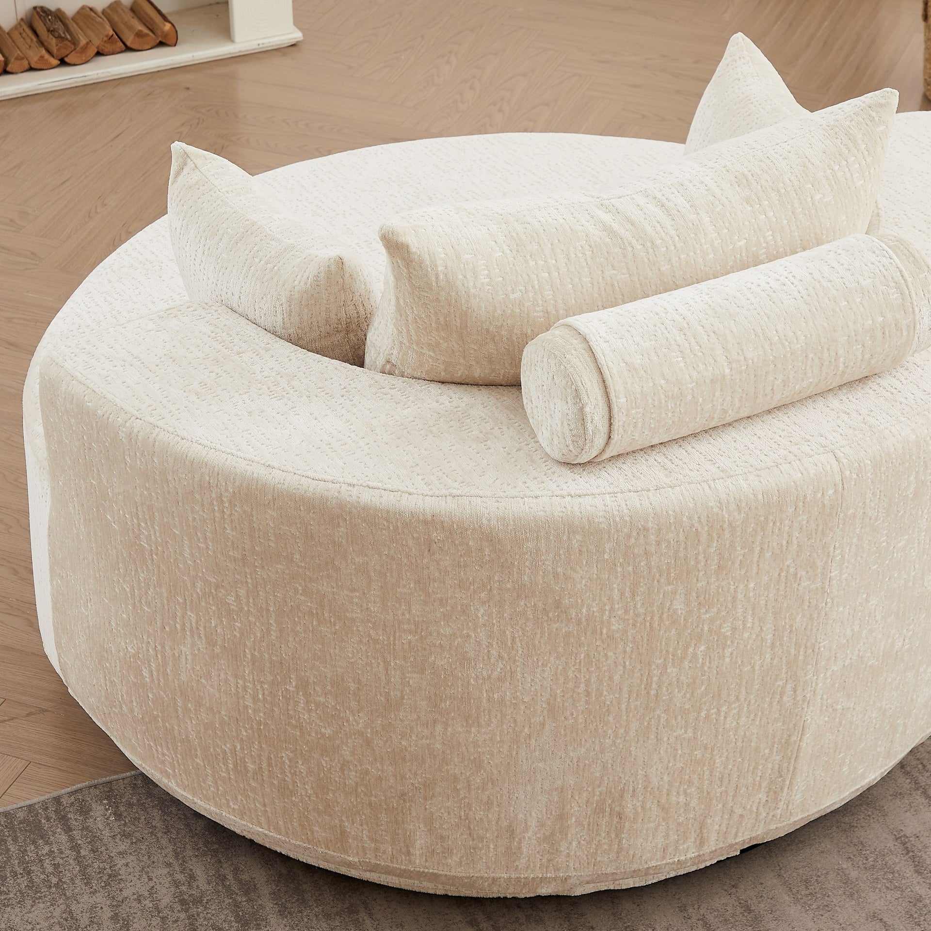 55''L Chenille Foam Single Swivel Chair, Fluffy Modern Sleeper, 360 Degree Swivel Chair for Living Room, Bedroom, Lounge and Projection Room