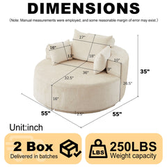 55''L Chenille Foam Single Swivel Chair, Fluffy Modern Sleeper, 360 Degree Swivel Chair for Living Room, Bedroom, Lounge and Projection Room