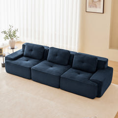 117" Modern Modular Sectional Sofa for Living Room, Corduroy Fabric,Oversized 3-Seater Couch with Deep Seat, Pearl-like piping, Tufted Design,Buckle connection,No Assembly,Anti-slip Design,Blue