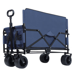 3-in-1 Convertible Folding Wagon Cart with Bench Seat & Storage - 500lbs Heavy-Duty Utility Wagon, 180L Capacity All-Terrain Wheels for Camping, Beach, Sports, Garden, dark blue