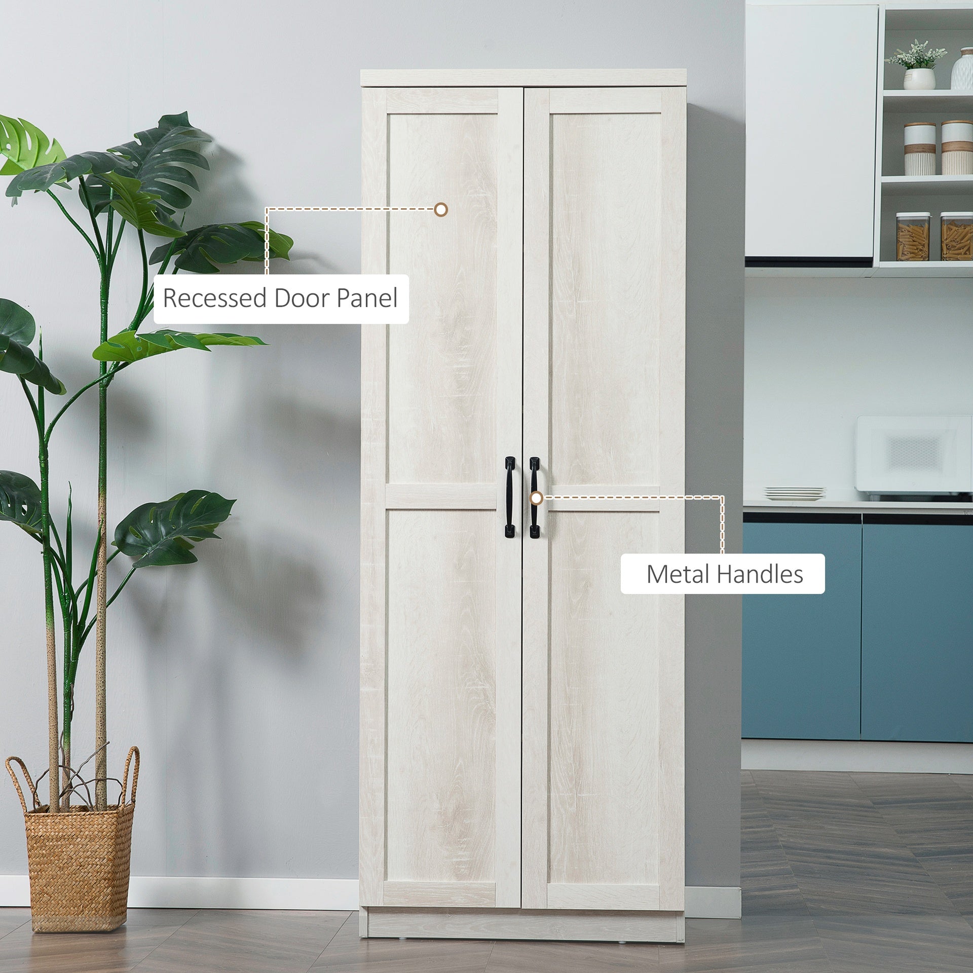 HOMCOM 63" 2-Door Kitchen Pantry, Freestanding Storage Cabinet with 5-tier Shelving and 2 Adjustable Shelves for Dining Room, Antique White