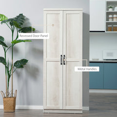 HOMCOM 63" 2-Door Kitchen Pantry, Freestanding Storage Cabinet with 5-tier Shelving and 2 Adjustable Shelves for Dining Room, Antique White