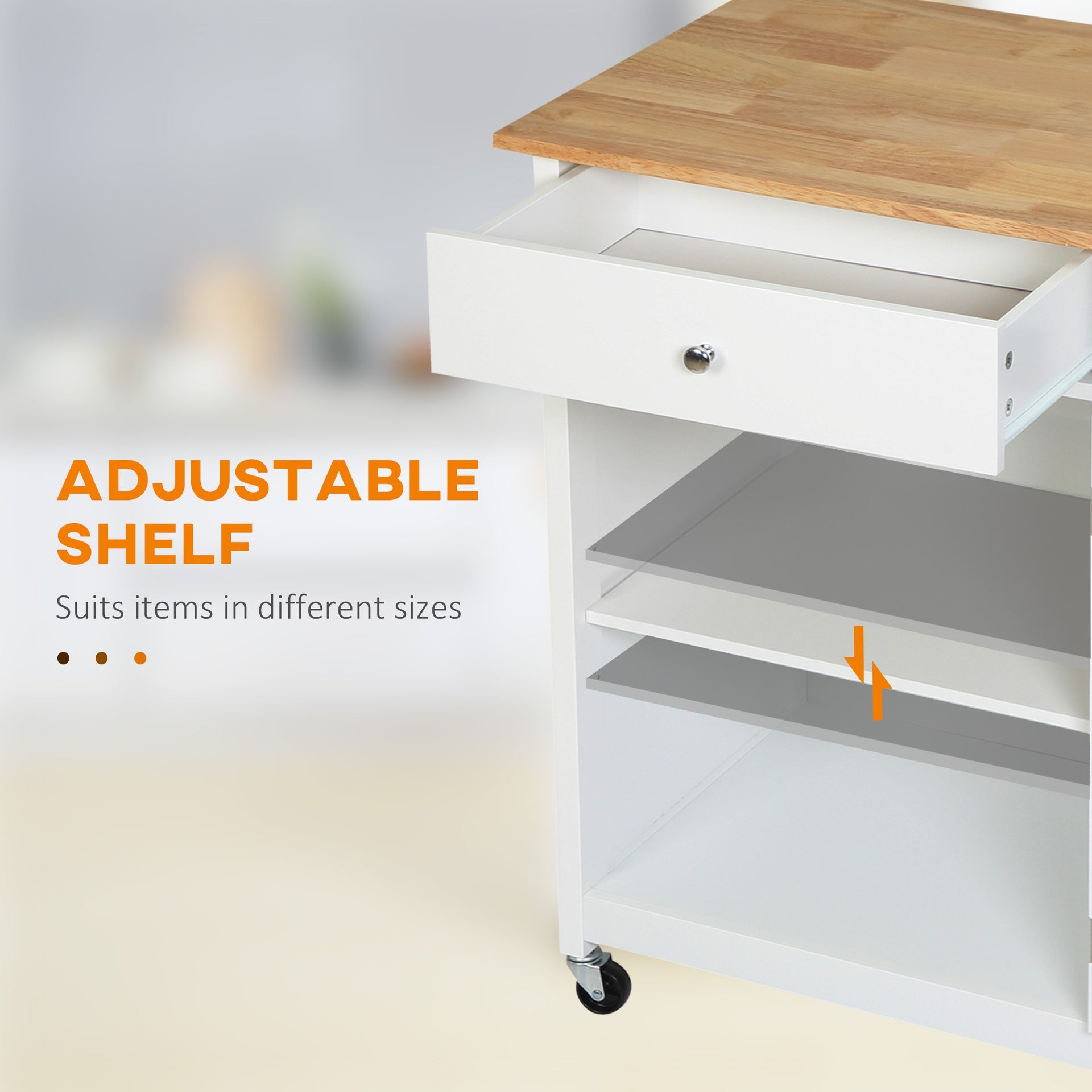HOMCOM 27" Rolling Kitchen Island Cart with Drawer and Glass Door Cabinet, Kitchen Trolley with Adjustable Shelf and Towel Rack, White