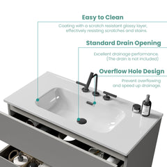 BB0936Y331, Integrated white ceramic basin, drain assembly NOT included