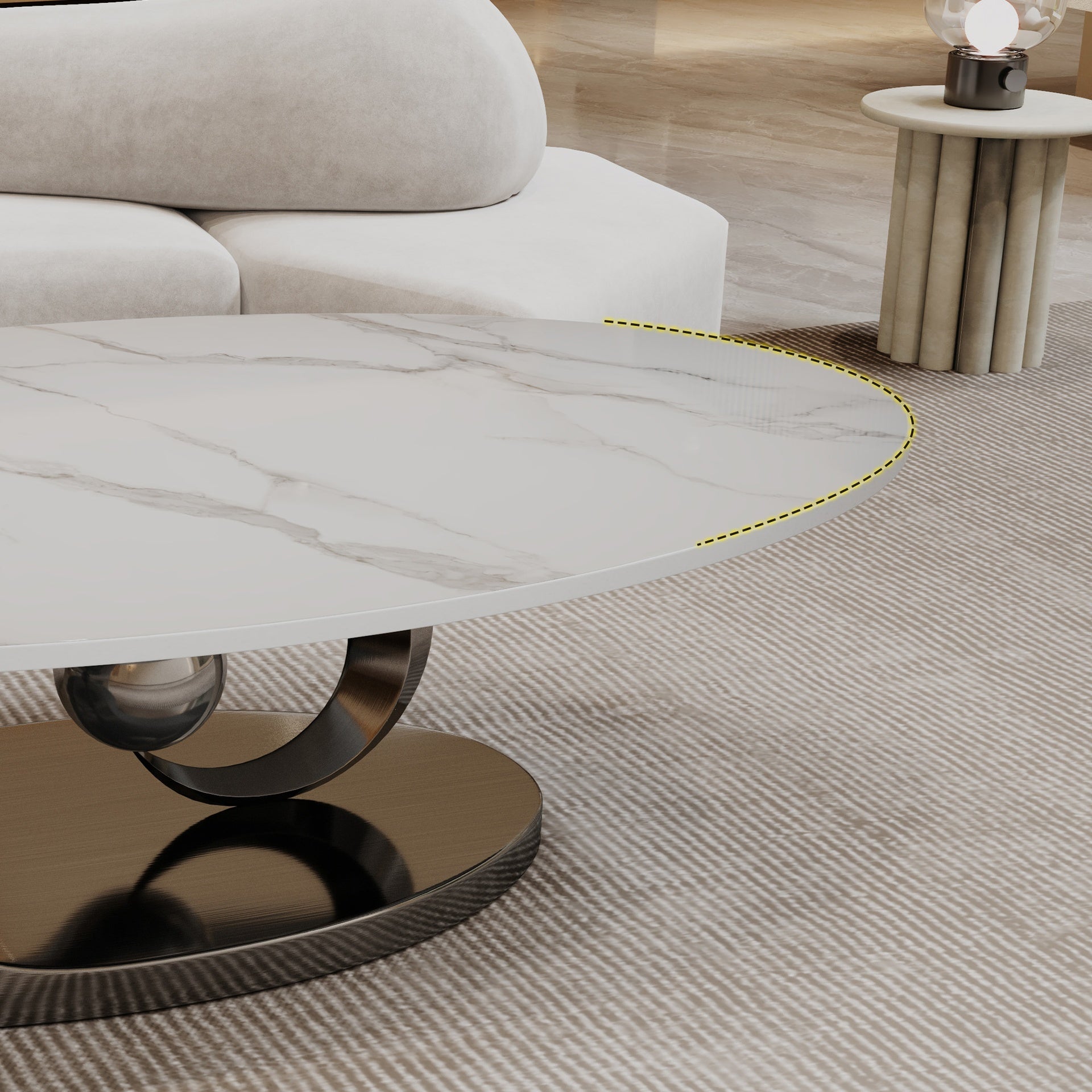 Marble Coffee Table with Sculptural Stainless Steel Base