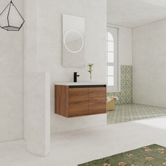 LEVISTAR Brown 30 Inch Bathroom Vanity with resin Countertop Sink,  2 Doors Bathroom Cabinet Set