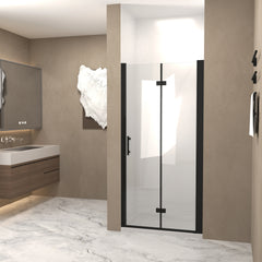 33-32 "x 72" Bifold Shower Door, 1/4"(6mm) Tempered Glass, Matte Black Aluminum Frame, Explosion Proof Film