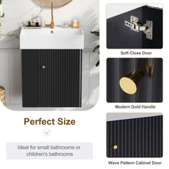 21.6 inch Modern Floating Bathroom Vanity with Ceramic Basin - Perfect for Small Bathrooms, Left side storage