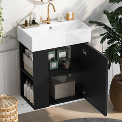 21.6 inch Modern Floating Bathroom Vanity with Ceramic Basin - Perfect for Small Bathrooms, Left side storage