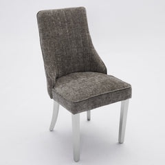 Rayon Cloth Flocking Chenille Dining Chairs Channel Kitchen Dinner Chair Comfy Fabric Upholstered Accent Chair for Dining Room with Silver Brushed Stainless Steel Legs,Set of 2 (Gray), SW1747GY