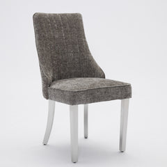 Rayon Cloth Flocking Chenille Dining Chairs Channel Kitchen Dinner Chair Comfy Fabric Upholstered Accent Chair for Dining Room with Silver Brushed Stainless Steel Legs,Set of 2 (Gray), SW1747GY