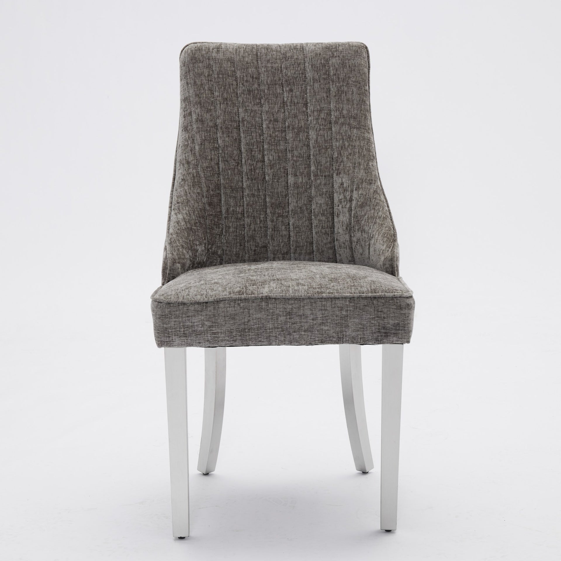 Rayon Cloth Flocking Chenille Dining Chairs Channel Kitchen Dinner Chair Comfy Fabric Upholstered Accent Chair for Dining Room with Silver Brushed Stainless Steel Legs,Set of 2 (Gray), SW1747GY