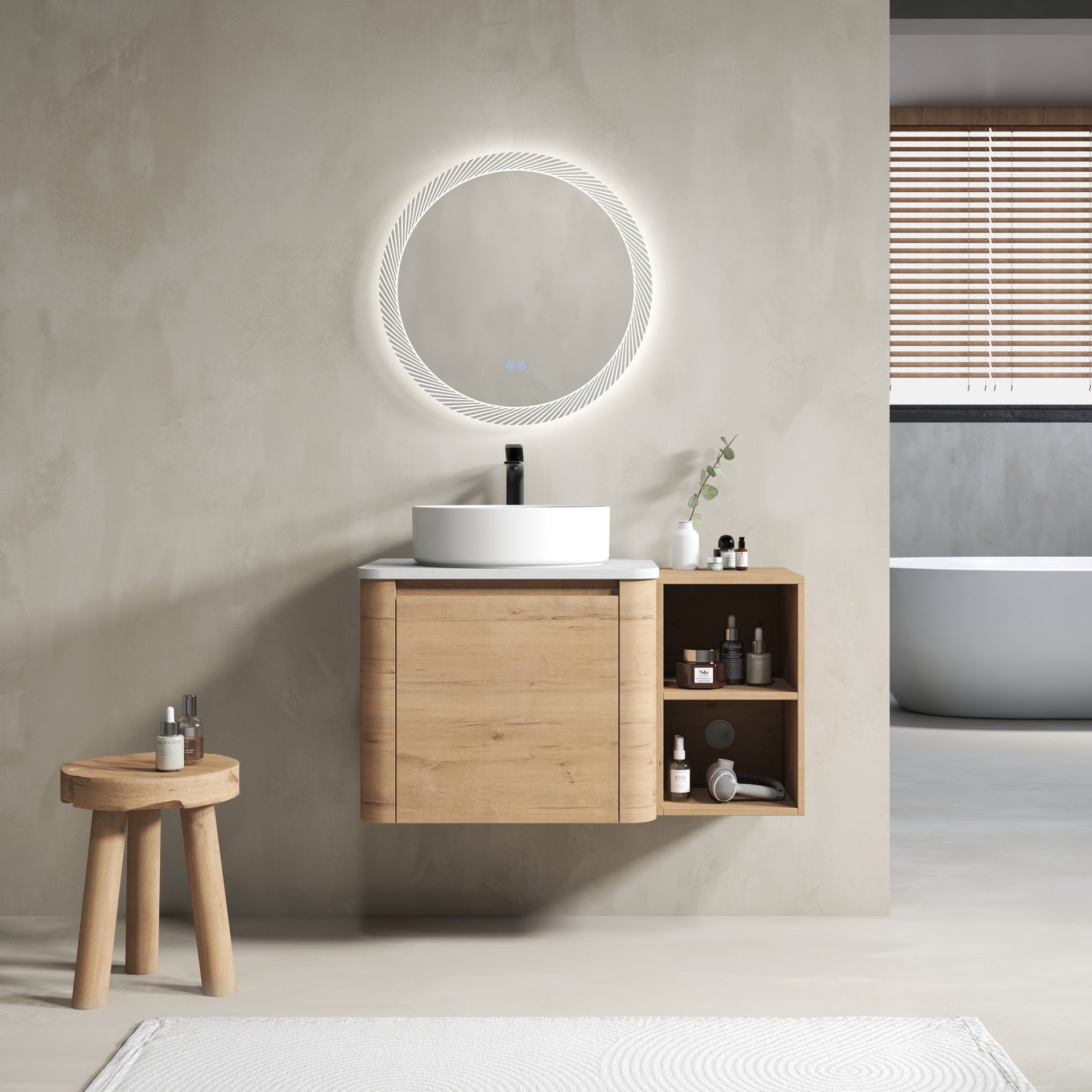 36'' Wall-Mounted Bathroom Vanity With Ceramic Art Sink, and Storage Shelves, Soft-Close Door, KD-Packing, Plywood