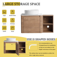 36'' Wall-Mounted Bathroom Vanity With Ceramic Art Sink, and Storage Shelves, Soft-Close Door, KD-Packing, Plywood
