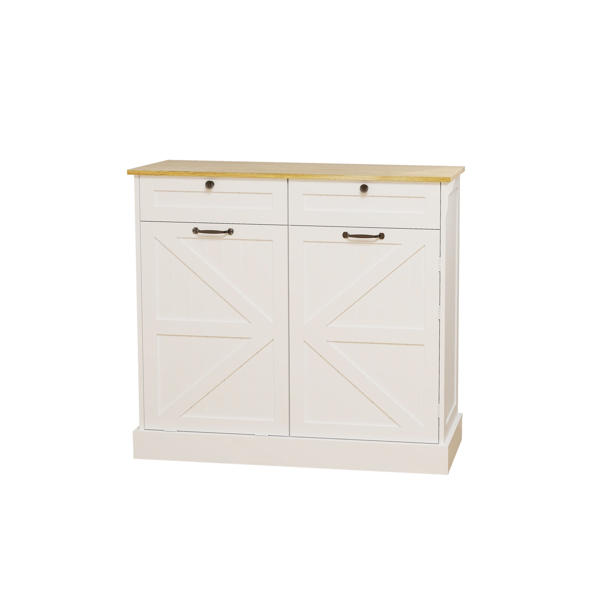 Kitchen Trash Can Storage Cabinet with 2 Drawers & 1 Tilt Out Trash Cabinet & 1 door with storage rack & 2 Shelves for Kitchen, Dinning Room, Living Room-White