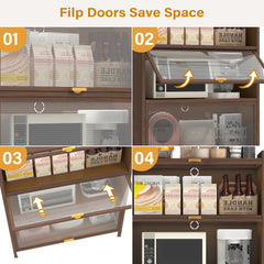 57'' Tall Metal 4 Flip Doors Cabinet, with Ample Storage Space for Bedroom, Office, Living Room, Hallway, Entryway ( Walnut )