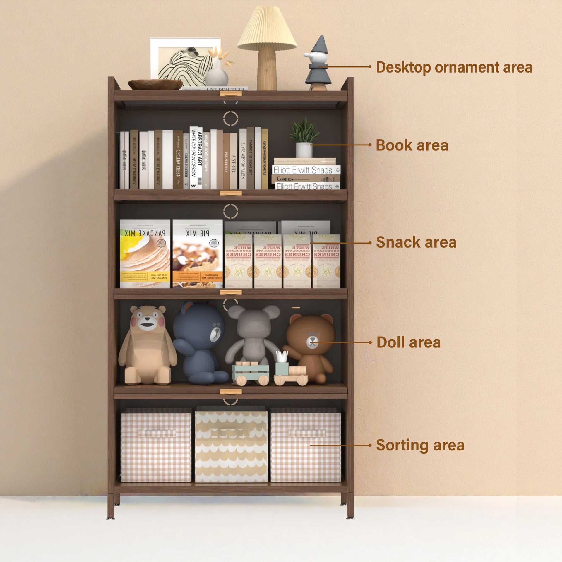 57'' Tall Metal 4 Flip Doors Cabinet, with Ample Storage Space for Bedroom, Office, Living Room, Hallway, Entryway ( Walnut )