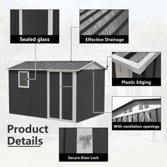 9*6 FT Metal Garden Shed for Patio Backyard Tools House Storage Shed with One Window 9.5 x 6.7FT
