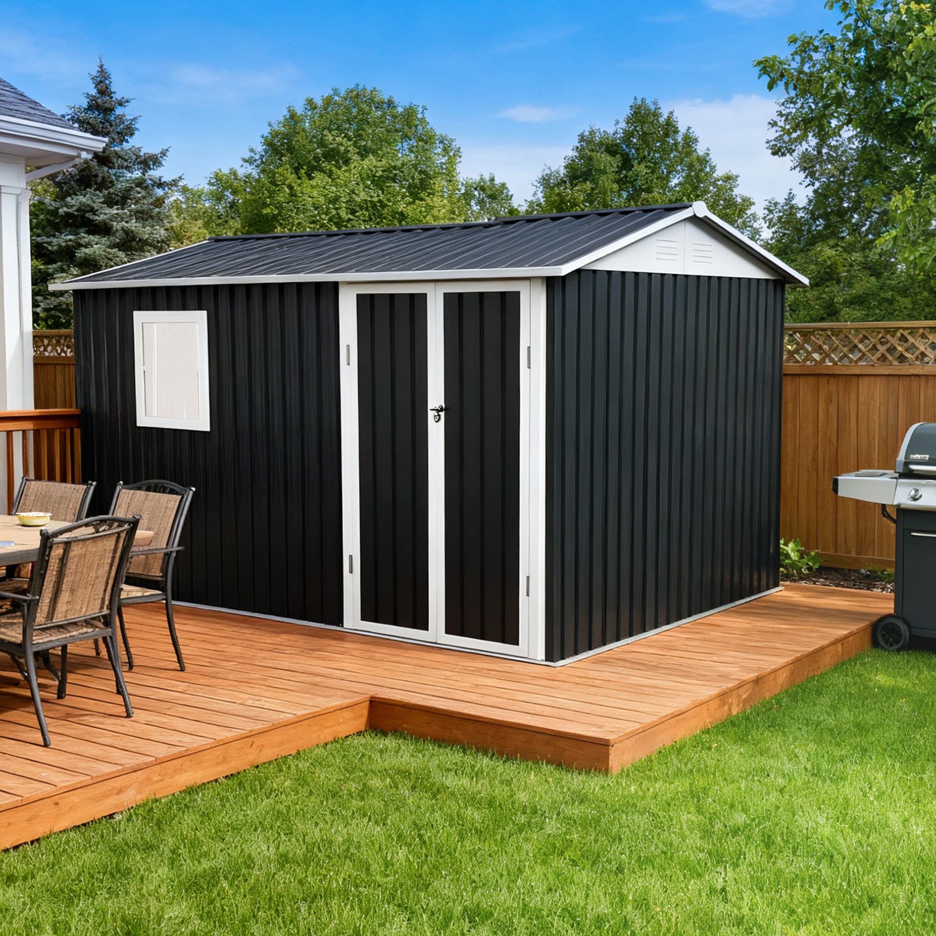9*6 FT Metal Garden Shed for Patio Backyard Tools House Storage Shed with One Window 9.5 x 6.7FT