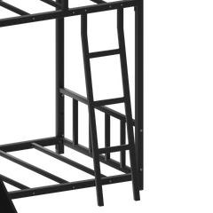 Bunk Bed with Ladder and Slide, metal Bed Frame with Safety Guard Rails, Black,Custom mattress needed