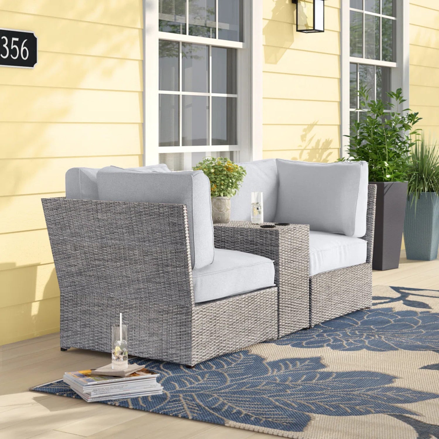 Fully Assembled 2-Person Wicker Patio Sofa Seating Group with Cushions